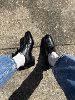 Vtg Wright Black Leather Moc-Toe Oxford
Lace-Up Shoes